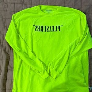 Pleasures “NOW” Long Sleeve Logo Tee – Neon Green – Size XXL